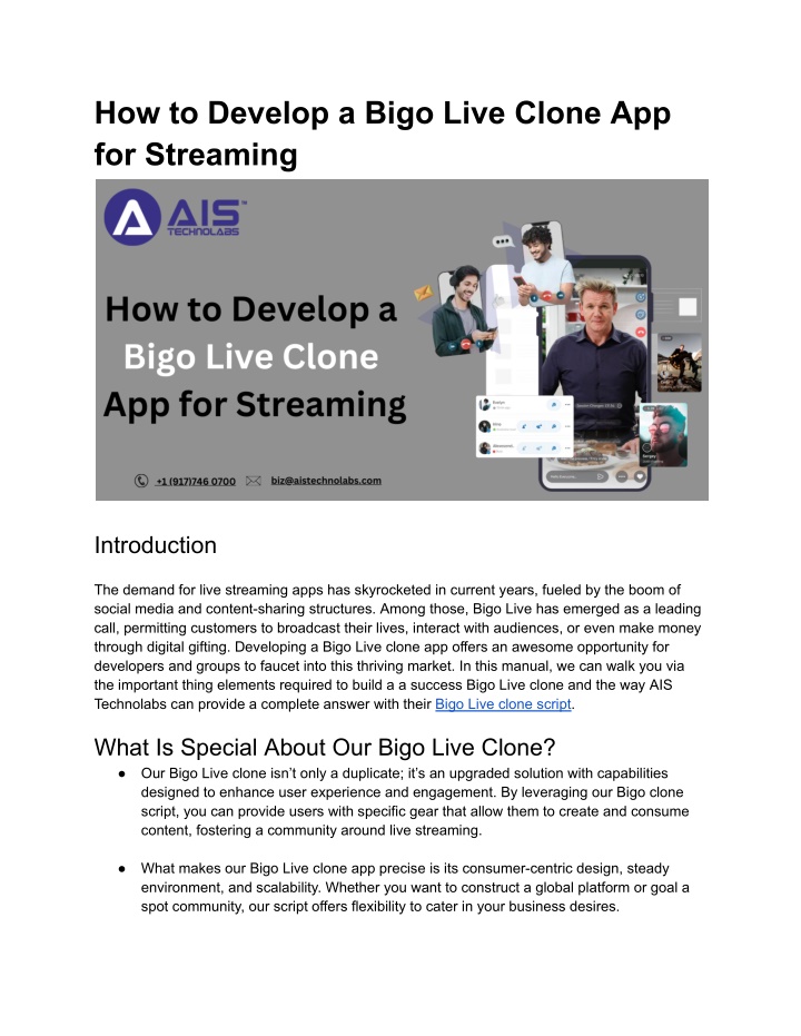 how to develop a bigo live clone app for streaming n.w