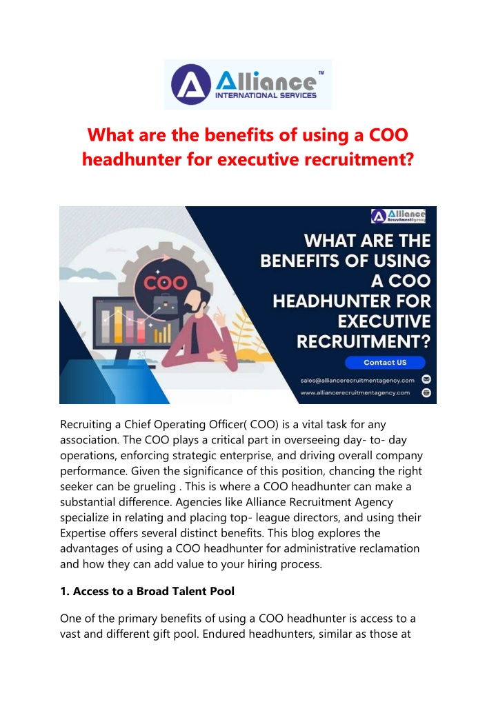 what are the benefits of using a coo headhunter n.w