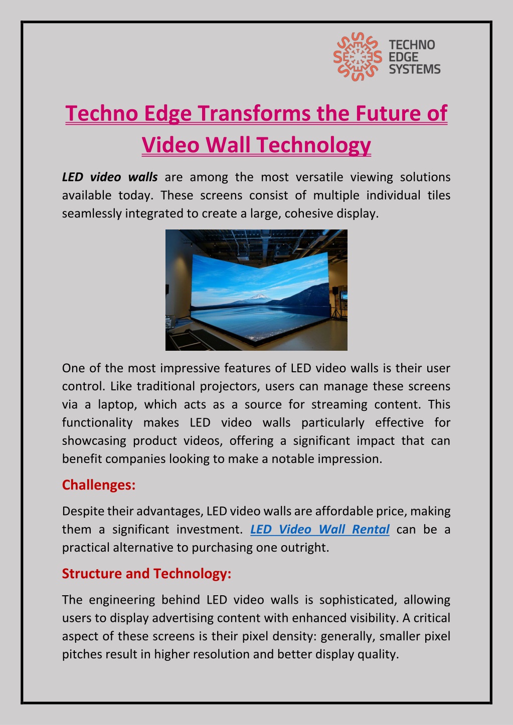 techno edge transforms the future of video wall l.w