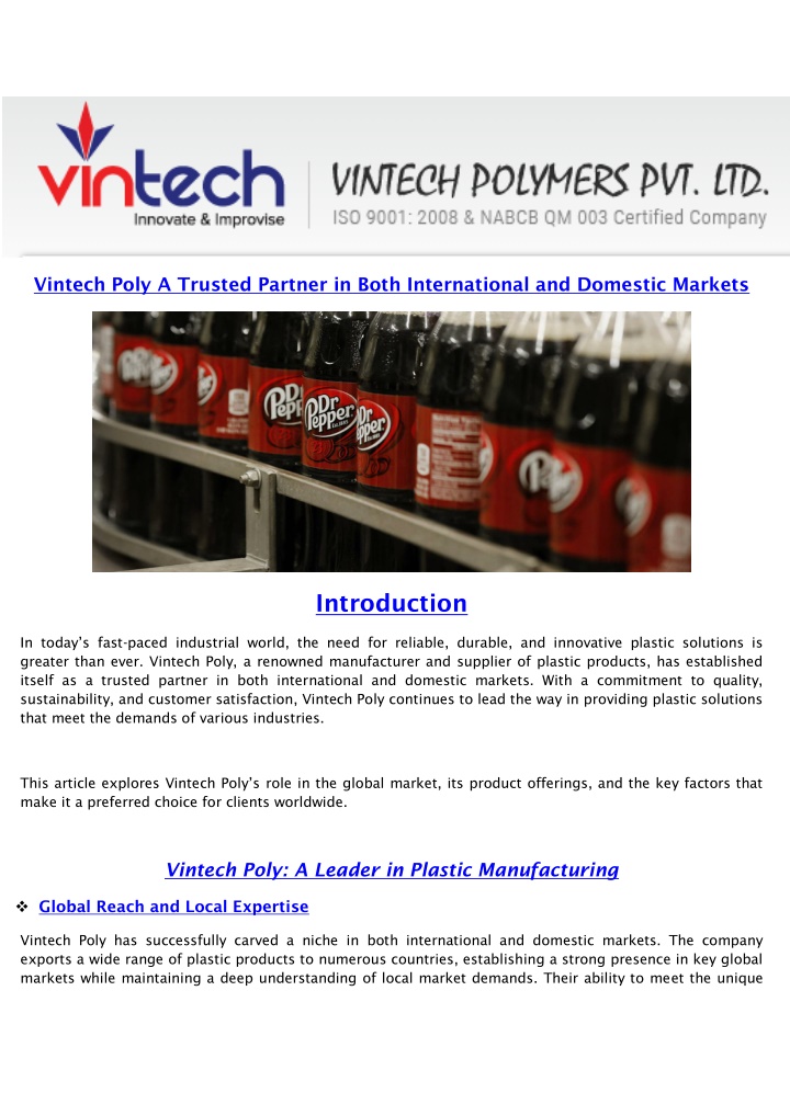 vintech poly a trusted partner in both n.w