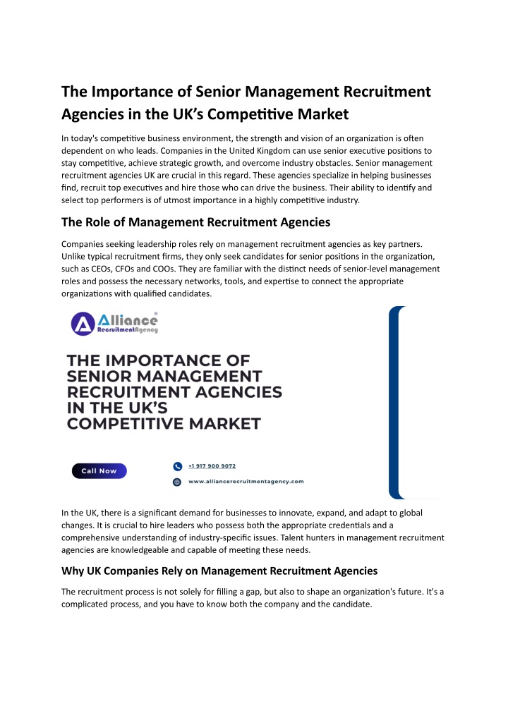the importance of senior management recruitment n.w