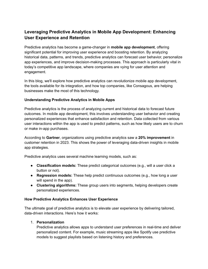 leveraging predictive analytics in mobile n.w