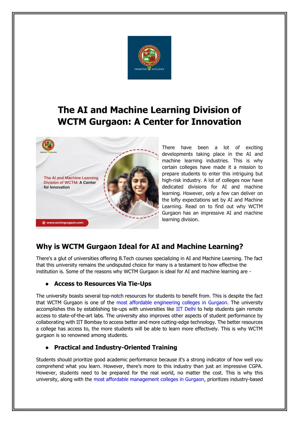 the ai and machine learning division of wctm n.