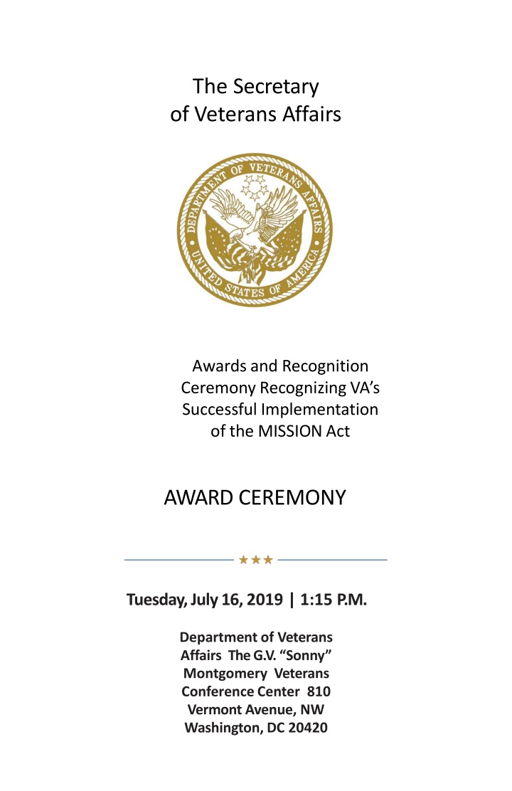 VA Awards Ceremony for Successful Implementation of MISSION Act