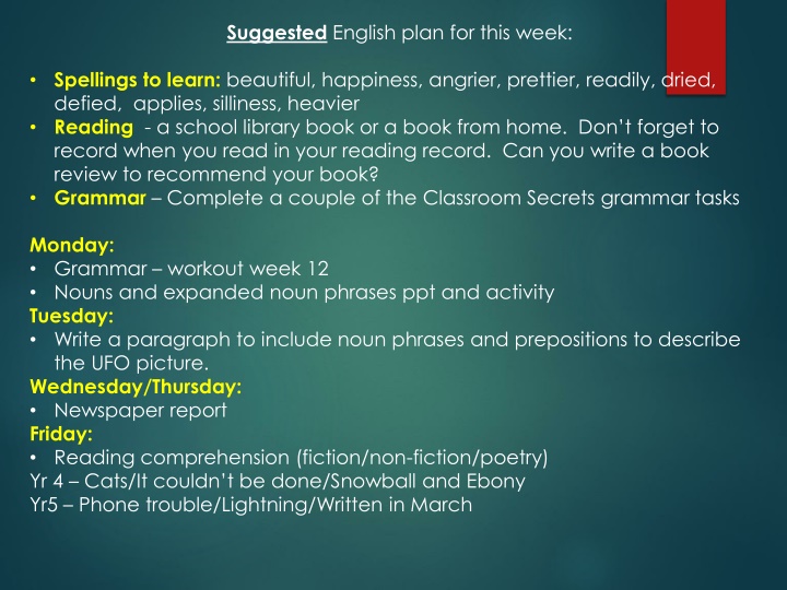 Engaging English Learning Plan for the Week