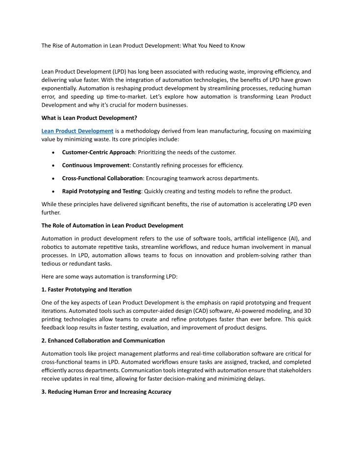 the rise of automation in lean product n.w