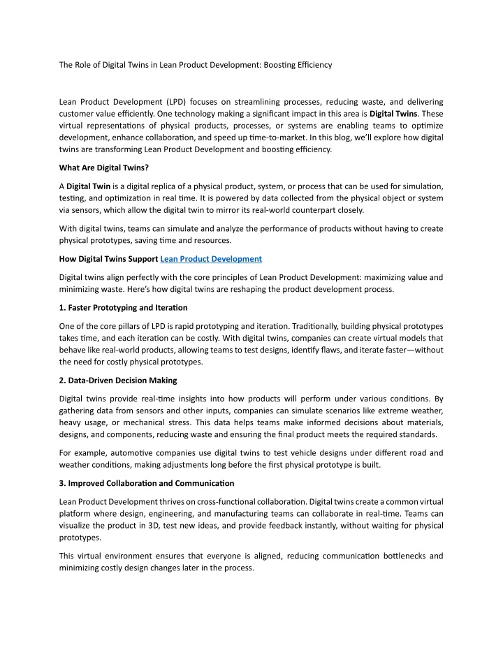 the role of digital twins in lean product n.w