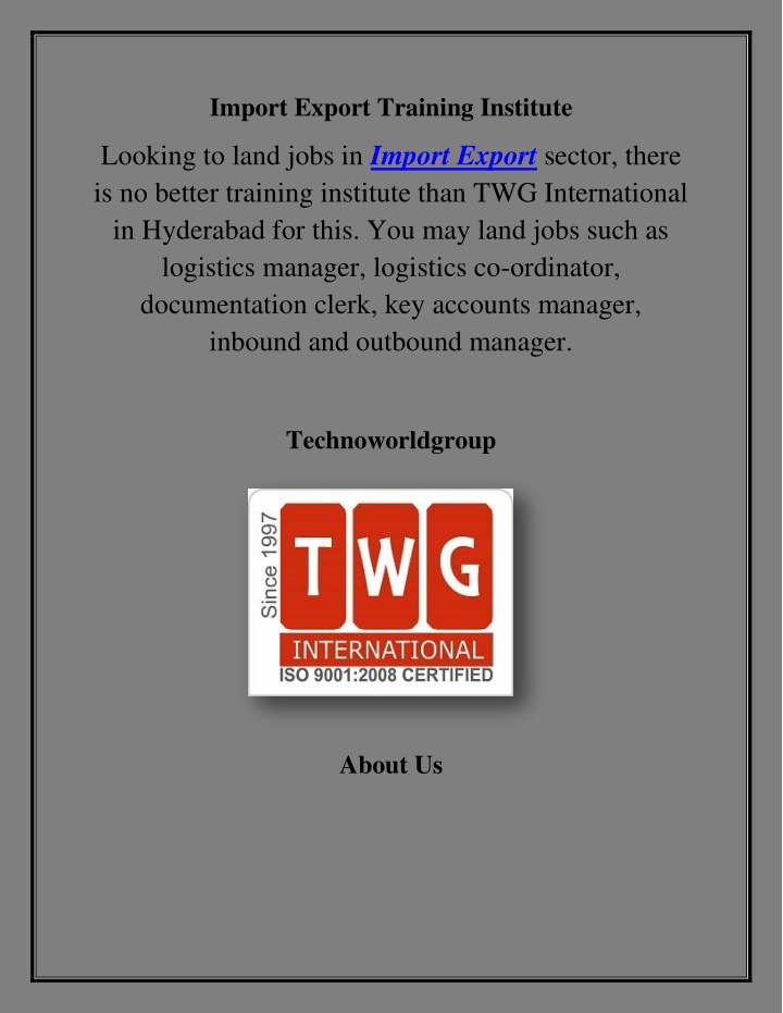 import export training institute n.w