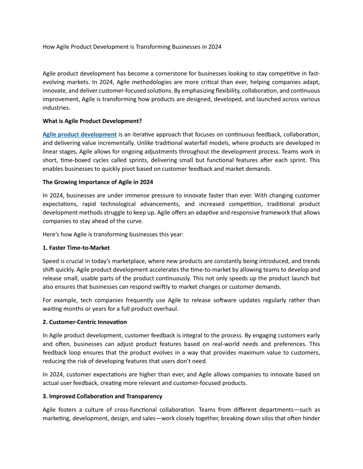 how agile product development is transforming n.w