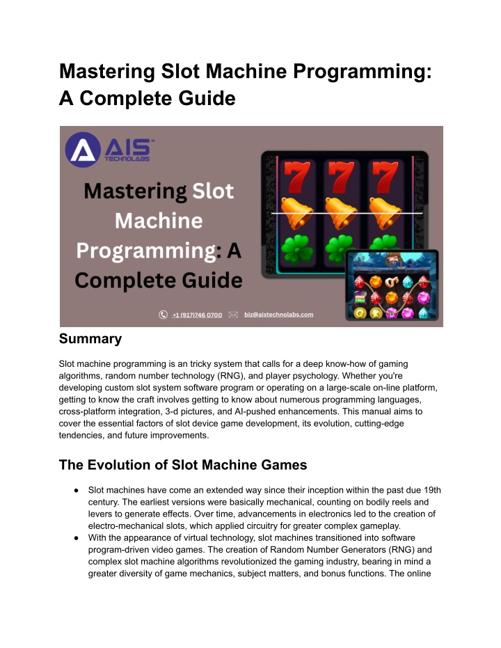 mastering slot machine programming a complete n.w