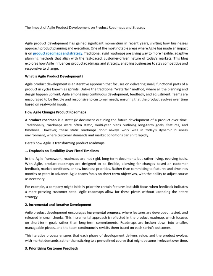 the impact of agile product development n.w