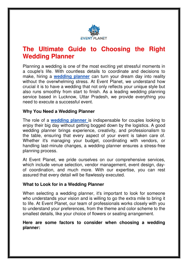 the ultimate guide to choosing the right wedding n.w
