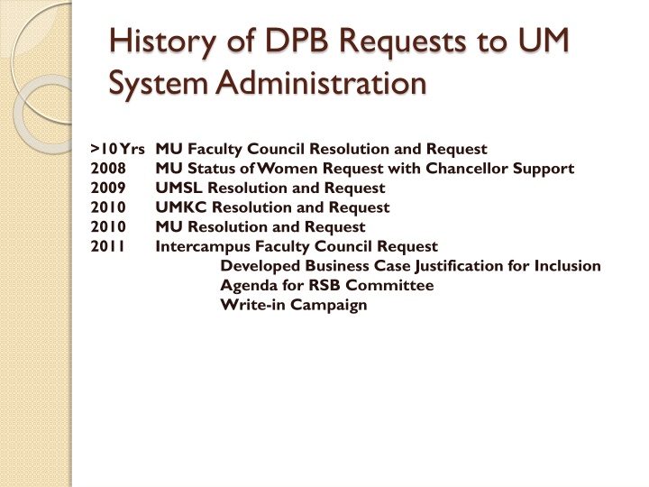 History of DPB Requests and Competition Analysis in Missouri Higher Education
