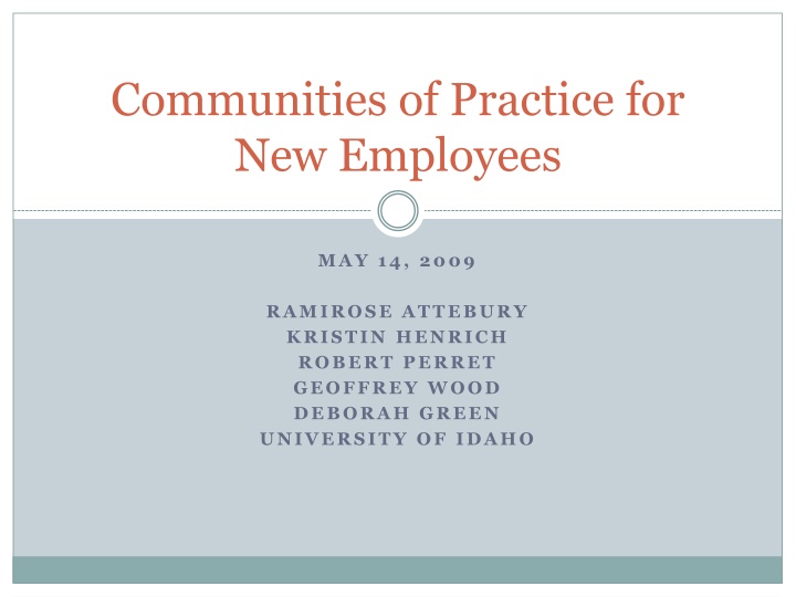 Communities of Practice for New Employees