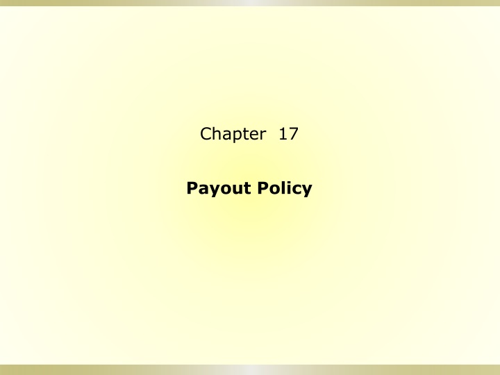 Payout Policy in Corporate Finance