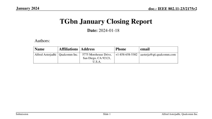 IEEE 802.11-23/2175r2 TGbn January Interim Meeting Report