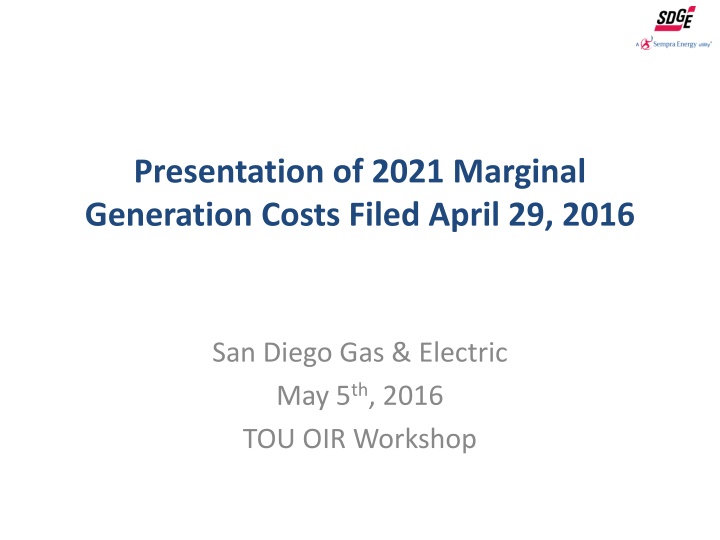 Analysis of 2021 Marginal Generation Costs for San Diego Gas & Electric