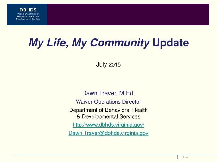 DBHDS Virginia Department of Behavioral Health and Developmental Services Overview