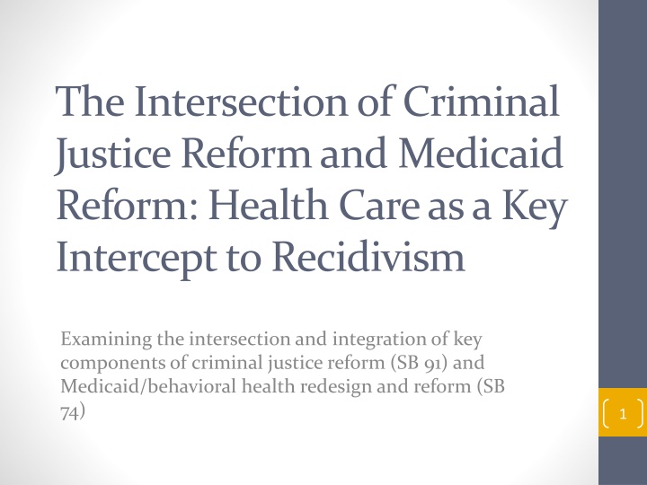The Intersection of Criminal Justice Reform and Medicaid Reform: Health Care as a Key Intercept to Recidivism