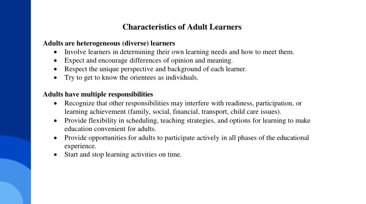 Characteristics of Adult Learners: A Guide for Educators