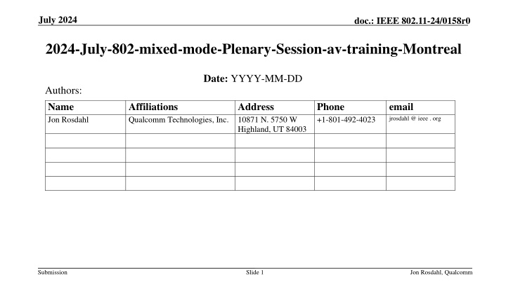IEEE 802.11-24/0158r0 - July 2024 Plenary Session Training