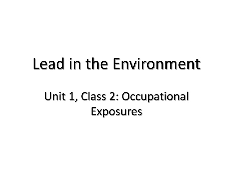 Lead Exposure Through the Ages: Occupational Dangers and Historical Perspectives