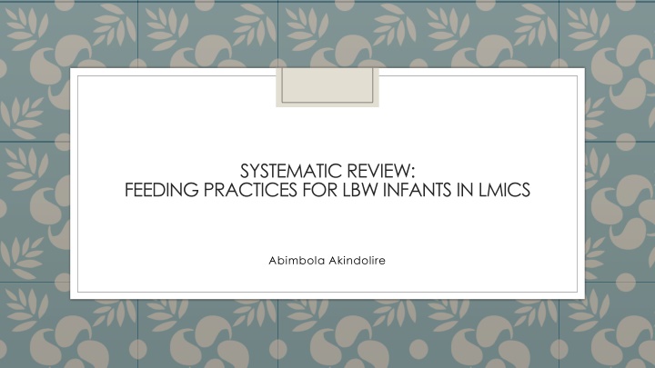 Feeding Practices for LBW Infants in LMICs