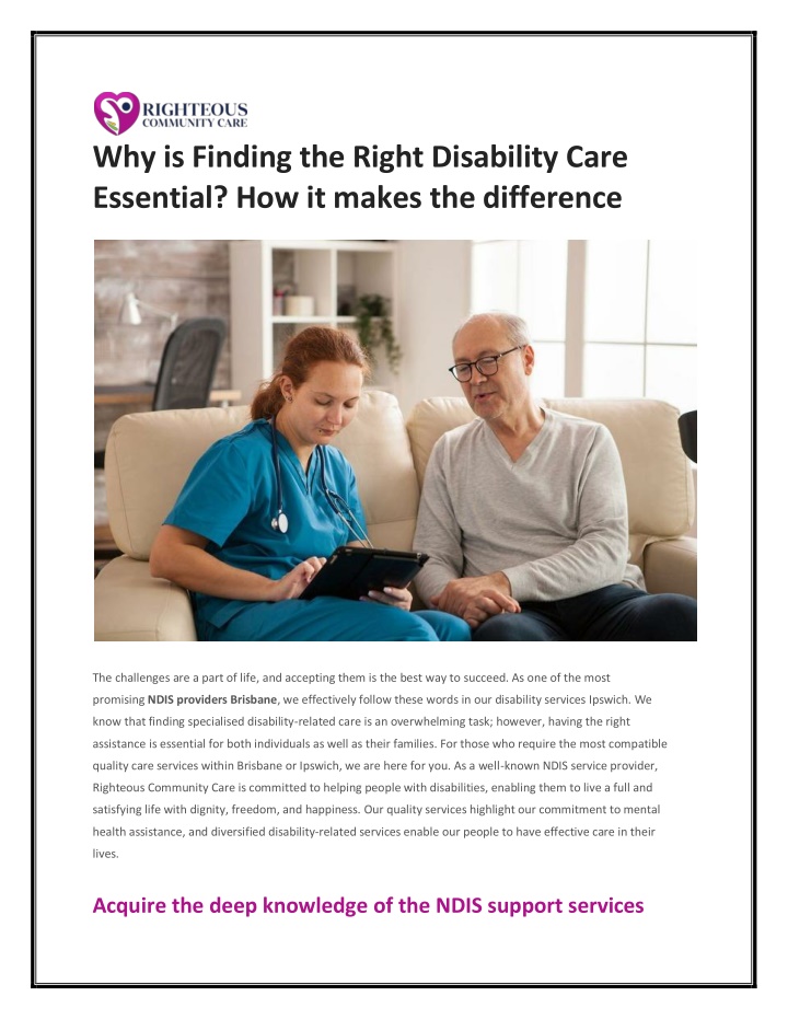 why is finding the right disability care n.w