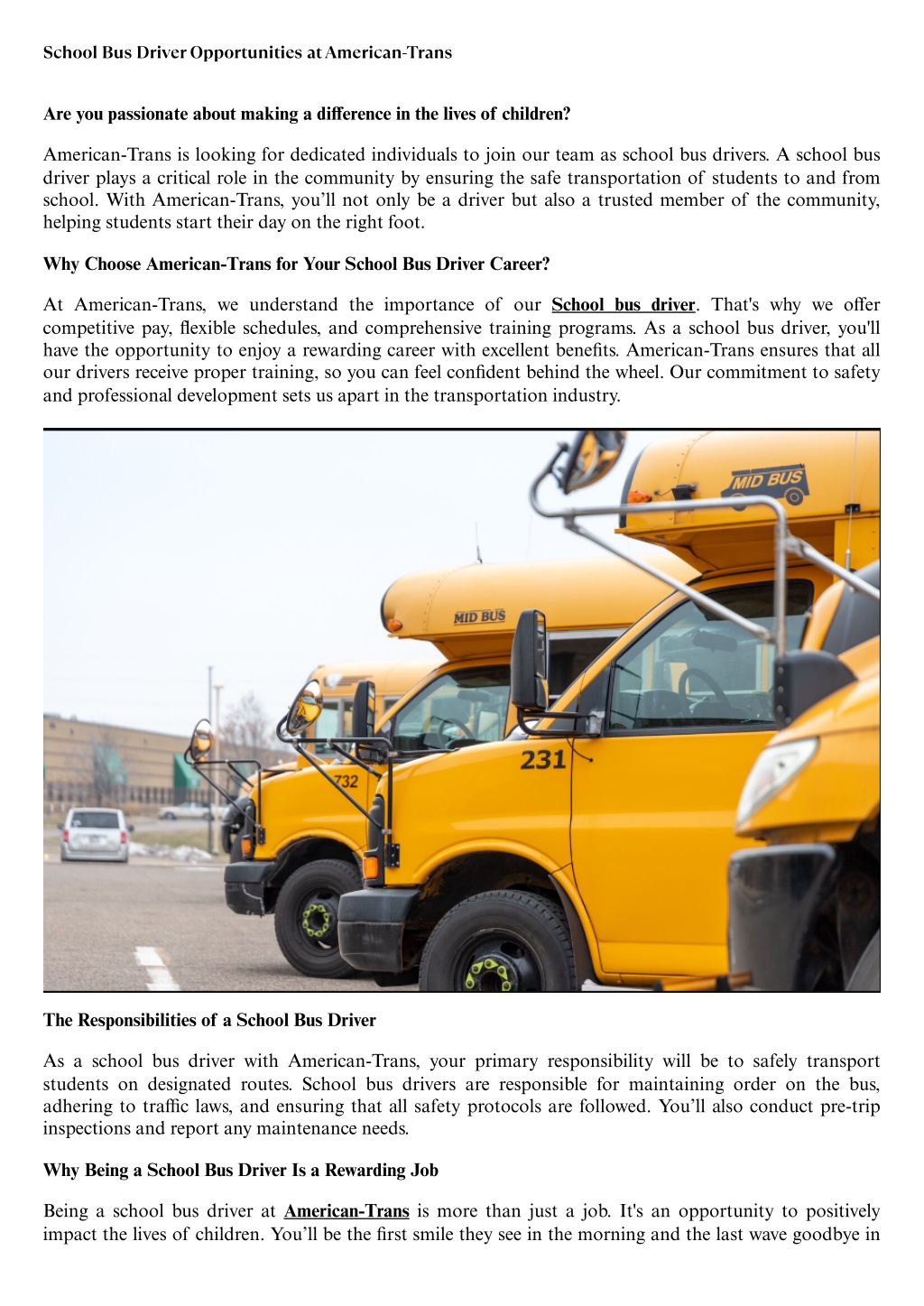 school bus driver opportunities at american trans l.w