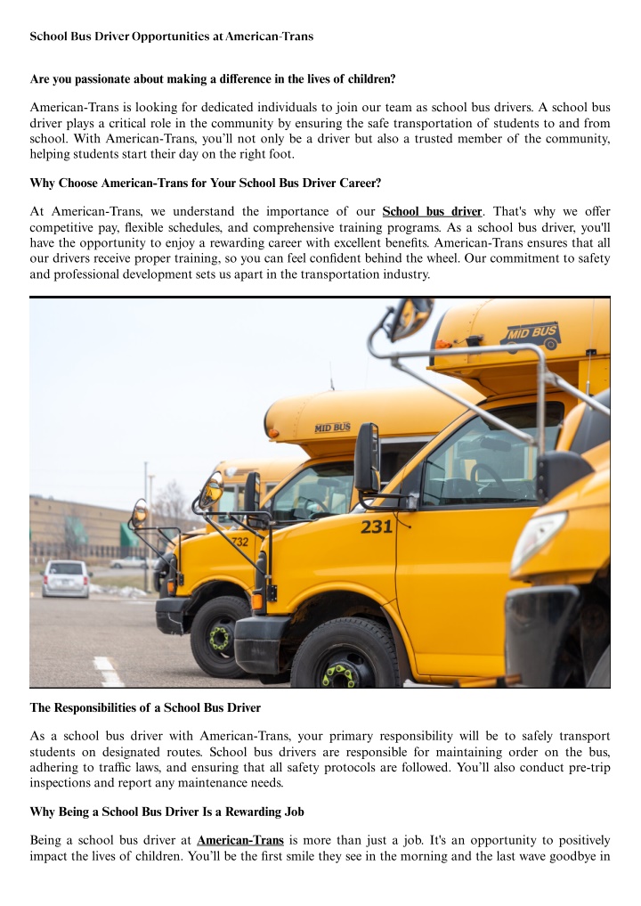 school bus driver opportunities at american trans n.w