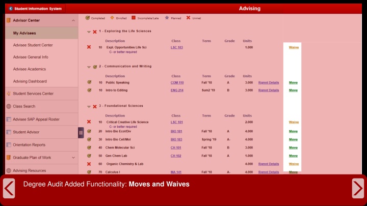 Enhancing Degree Audit Process with Moves and Waives Functionality