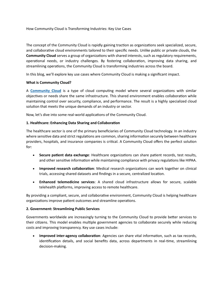 how community cloud is transforming industries n.w