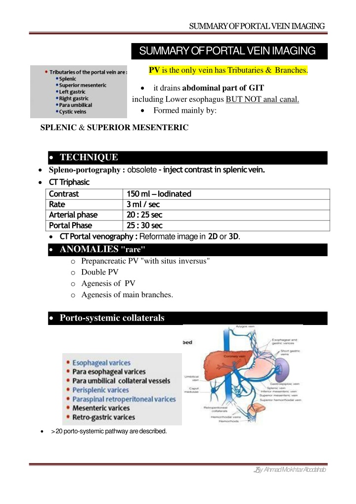 Portal Vein Imaging Techniques and Anomalies Overview