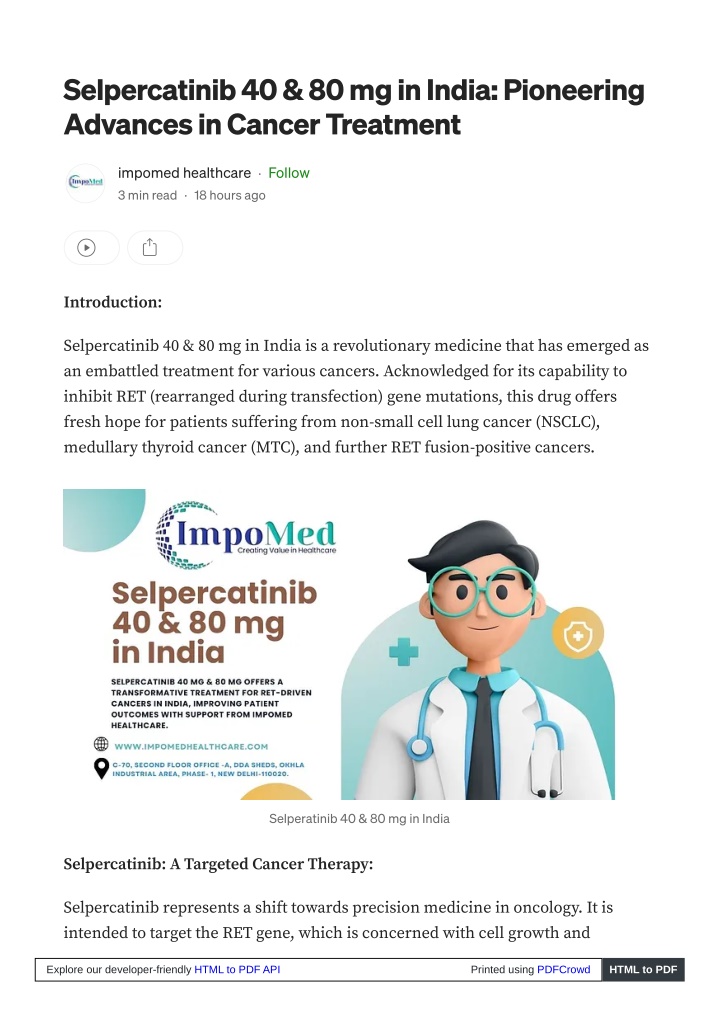 selpercatinib 40 80 mg in india pioneering n.w