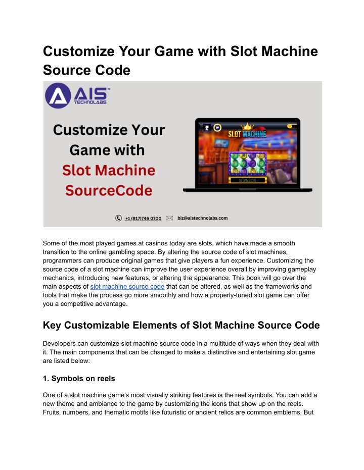 customize your game with slot machine source code n.w