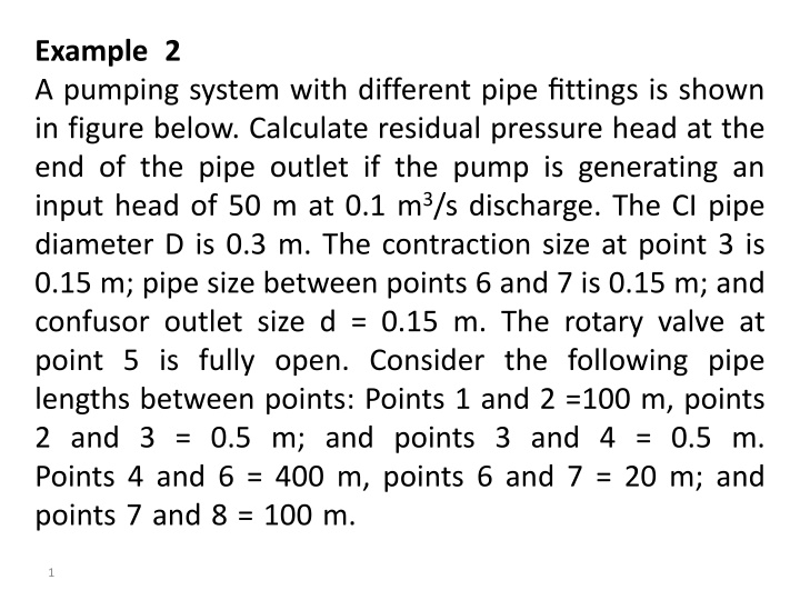 Pumping System Residual Pressure Head Calculation