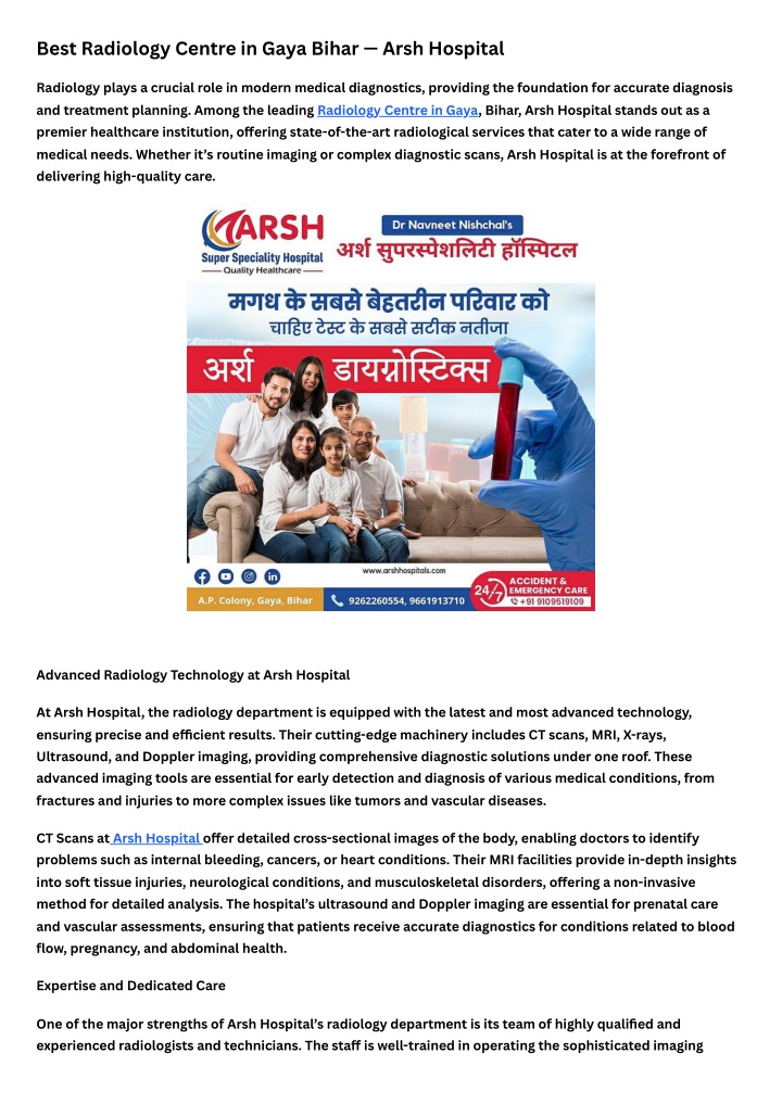 best radiology centre in gaya bihar arsh hospital n.w