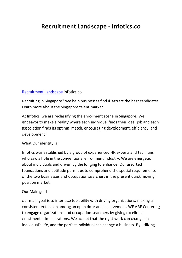 recruitment landscape infotics co n.w