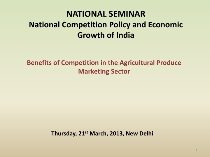 National Seminar on Competition Policy and Economic Growth in India