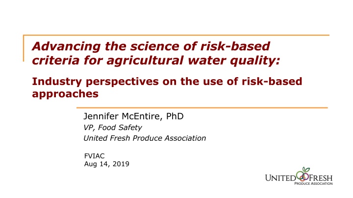 Advancing Agricultural Water Quality Standards: Industry Perspectives