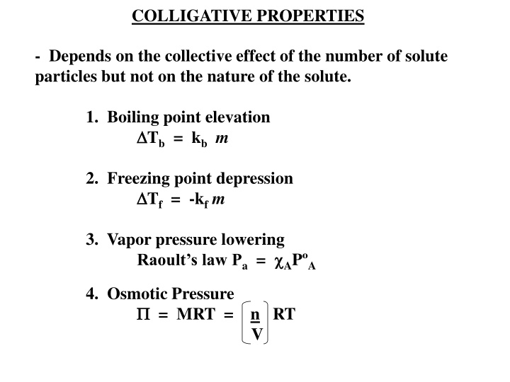 Colligative Properties in Solutions