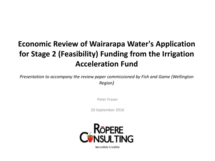 Review of Wairarapa Water's Application for Stage 2 Funding