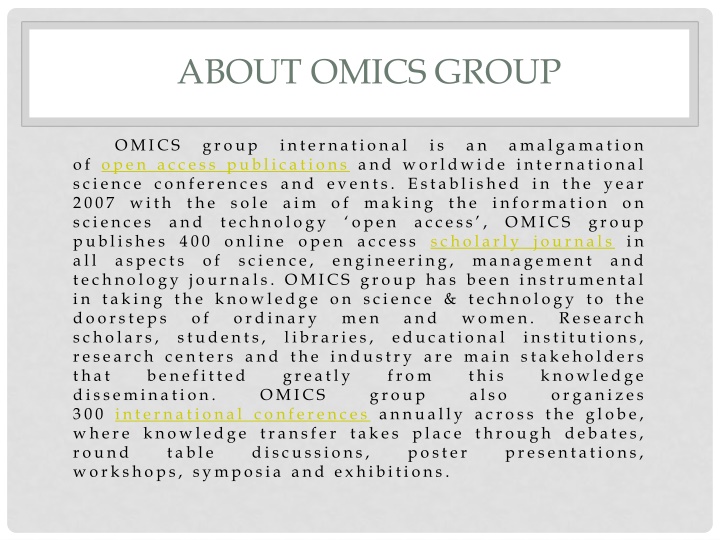 Science and Technology Innovations by OMICS Group
