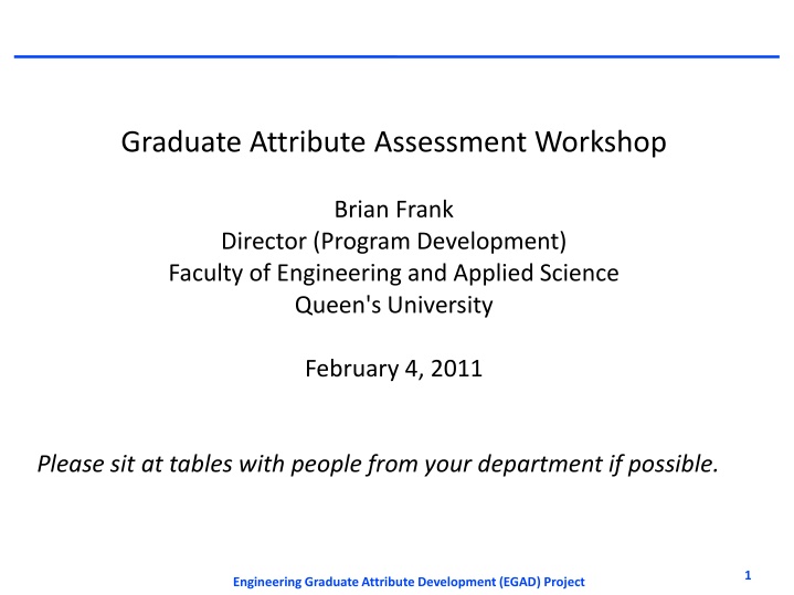 Engineering Graduate Attribute Development Workshop at Queen's University