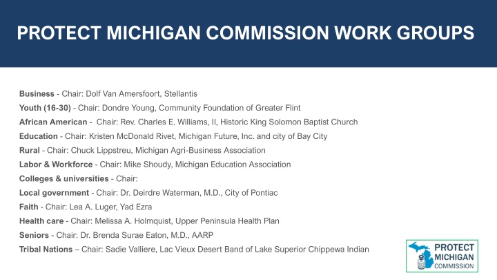 Michigan Commission Workgroups Action Plan