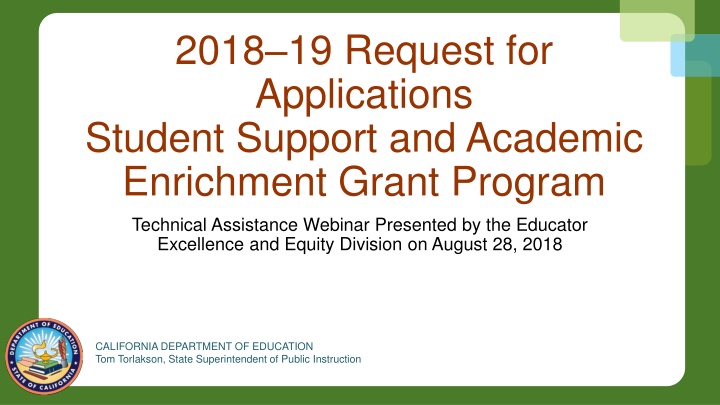 Student Support and Academic Enrichment Grant Program Overview