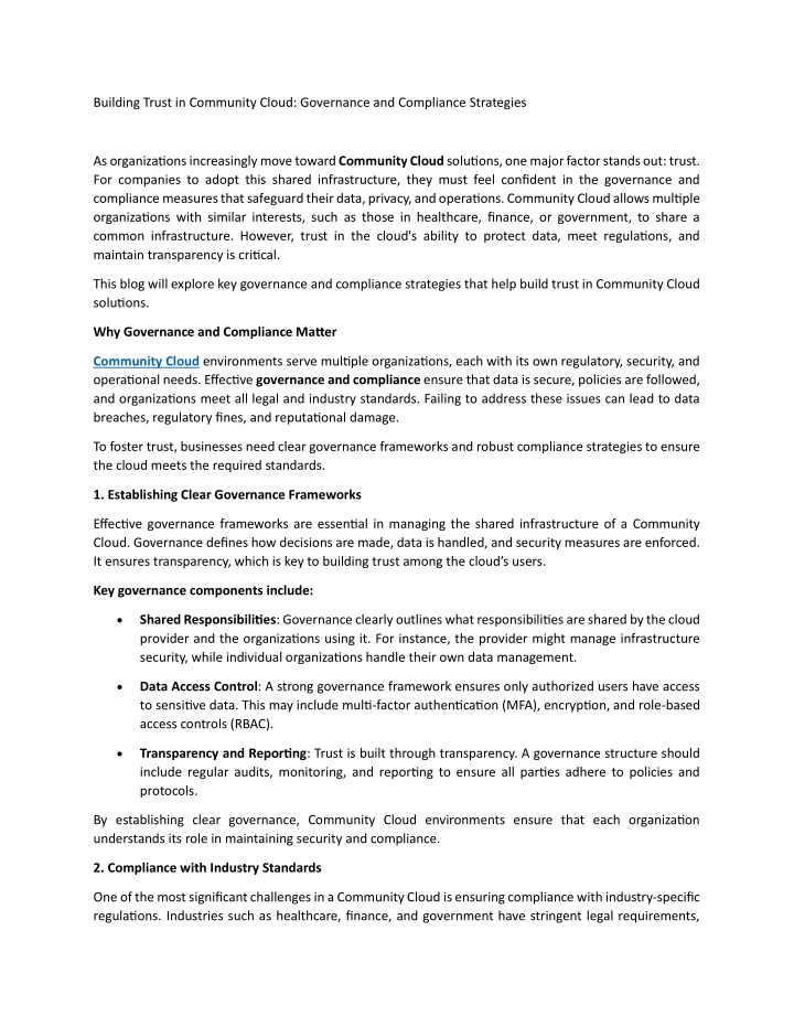 building trust in community cloud governance n.w