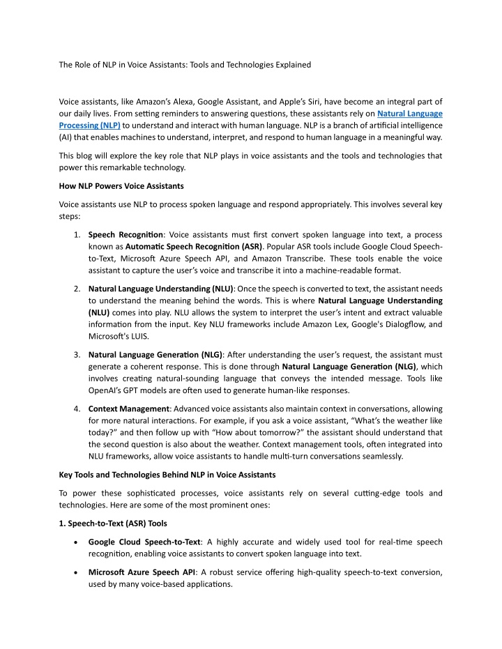 the role of nlp in voice assistants tools n.w