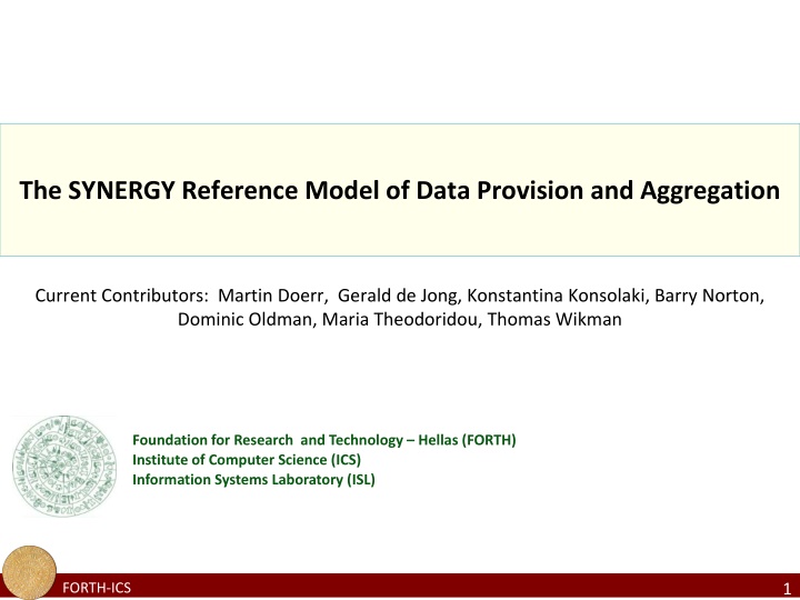 SYNERGY Reference Model for Data Provision and Aggregation