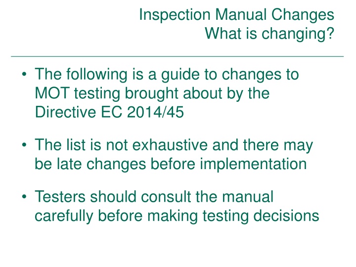 Changes to MOT Testing Manual Due to Directive EC 2014/45